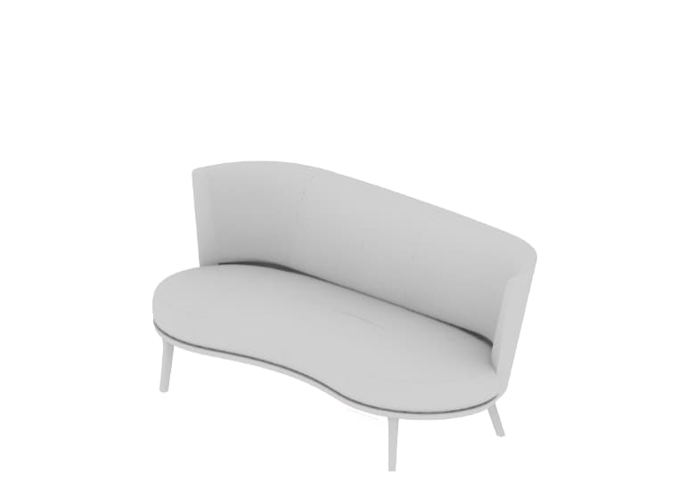 3D-Modell eines grauen Sofas. Die Sitzfläche ist nierenförmig.