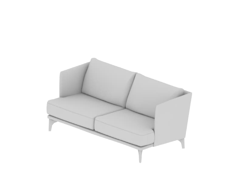 3D-Modell eines grauen Sofas mit einer hohen Arm- und Rückenlehne.