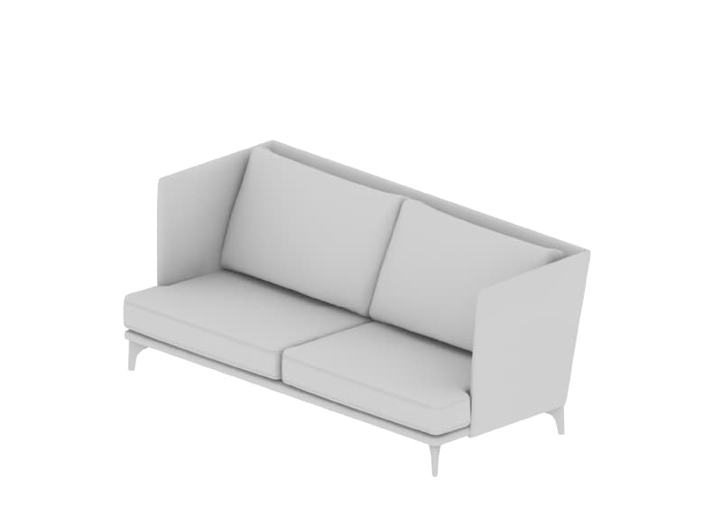 3D-Modell eines grauen Sofas mit hoher Arm- und Rückenlehne.