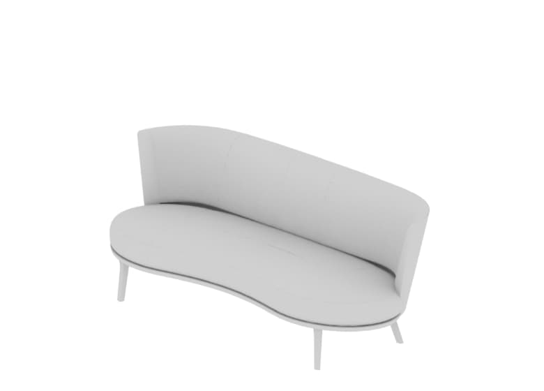 3D-Modell eines grauen Sofas. Die Sitzfläche ist nierenförmig.